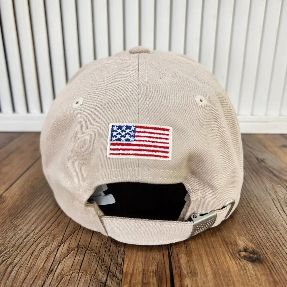 US Polo Assn Dad Hat Beige Embroidered Double Horseman Strapback Baseball Cap